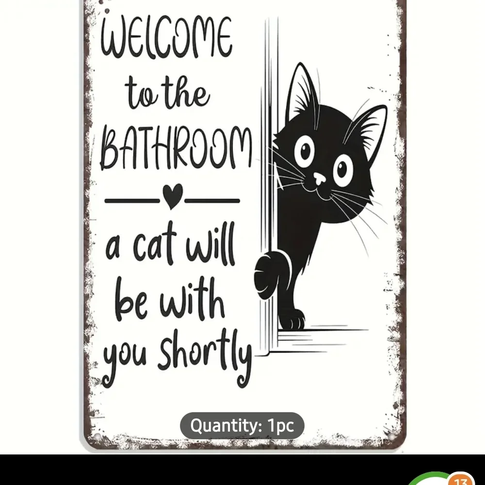 Welcome to the Bathroom Black Cat Wall Sign - Charming Home Décor